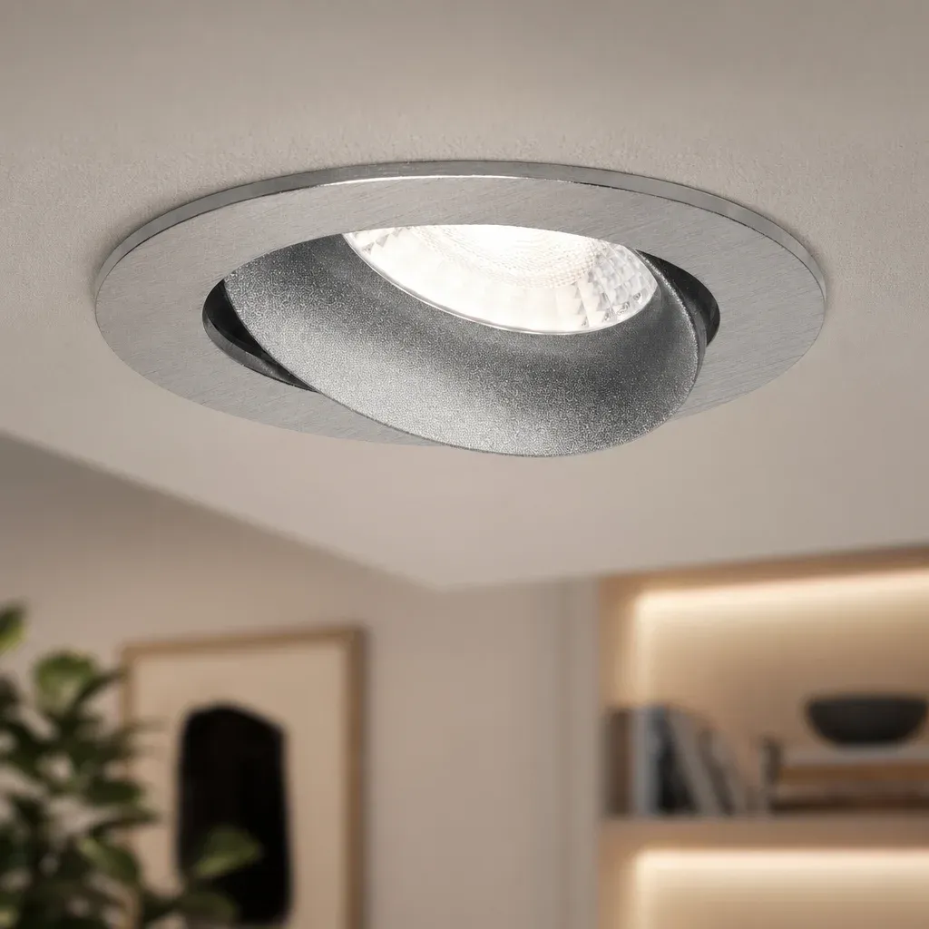LED GU10 Inbouwspot Armatuur, Rond, Kantelbaar, IP20, Geborsteld Aluminium