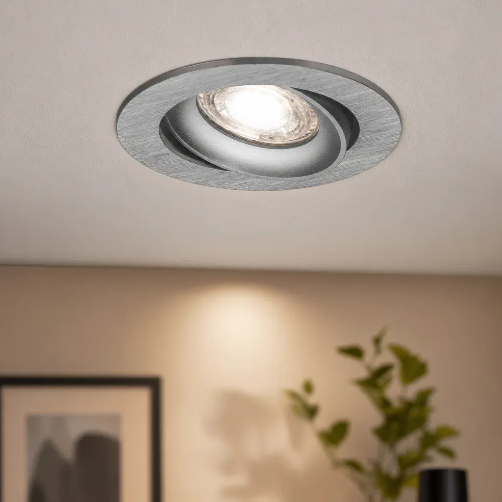 LED GU10 Inbouwspot Armatuur, Rond, Kantelbaar, IP20, Geborsteld Aluminium