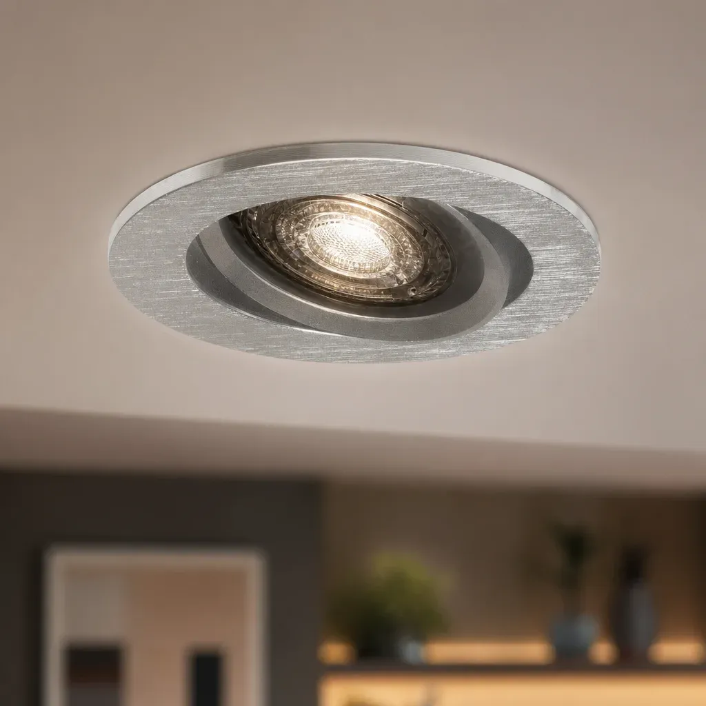 LED GU10 Inbouwspot Armatuur, Rond, Kantelbaar, IP20, Geborsteld Aluminium + Gold