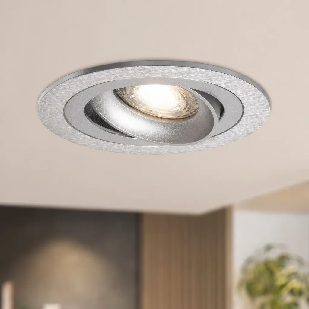 LED GU10 Inbouwspot Armatuur, Rond, Kantelbaar, IP20, Geborsteld Aluminium + Zilver