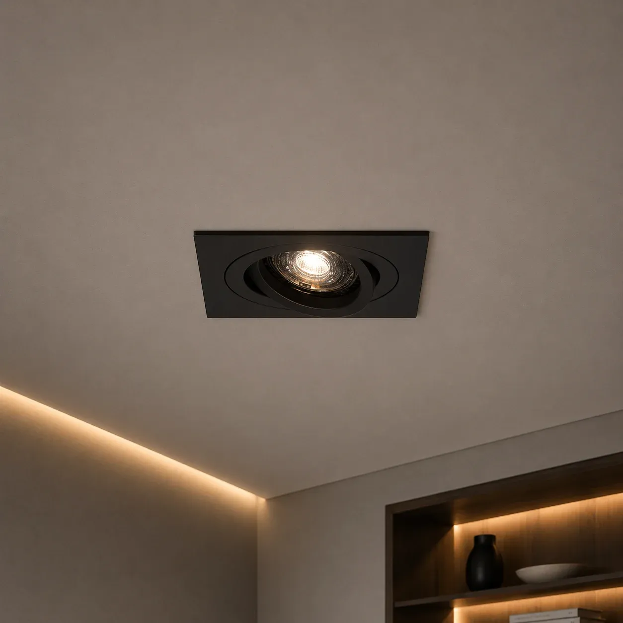 LED GU10 Inbouwspot Armatuur, Vierkant, Kantelbaar, IP20, Mat Zwart