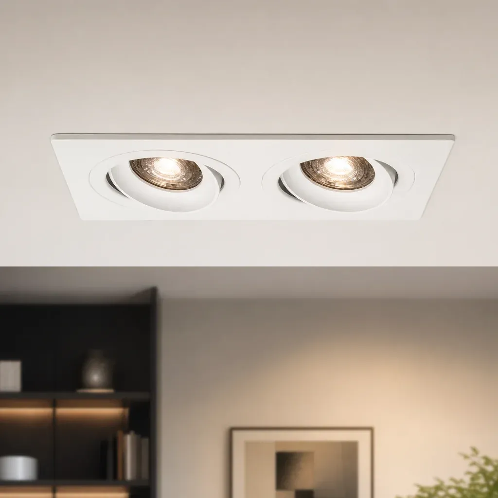 LED GU10 Inbouwspot Armatuur, Dubbel Vierkant, Kantelbaar, IP20, Wit