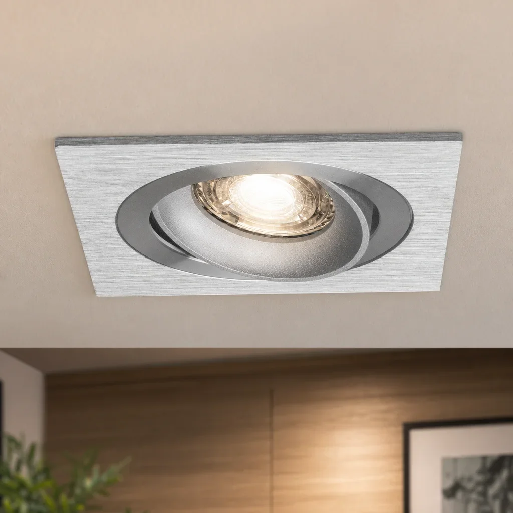LED GU10 Inbouwspot Armatuur, Vierkant, Kantelbaar, IP20, Geborsteld Aluminium + Zilver