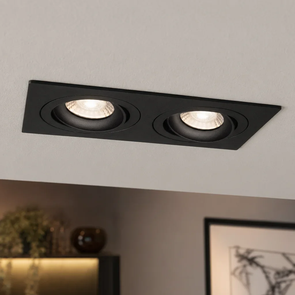 LED GU10 Inbouwspot Armatuur, Dubbel Vierkant, Kantelbaar, IP20, Mat Zwart