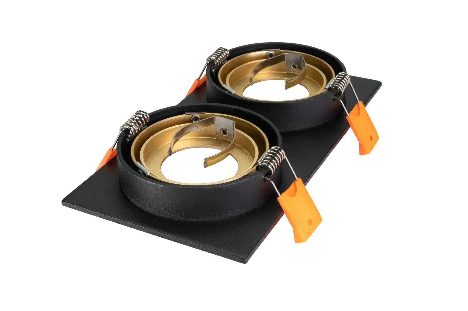 LED GU10 Inbouwspot Armatuur, Dubbel Vierkant, Kantelbaar, IP20, Mat Zwart + Gold