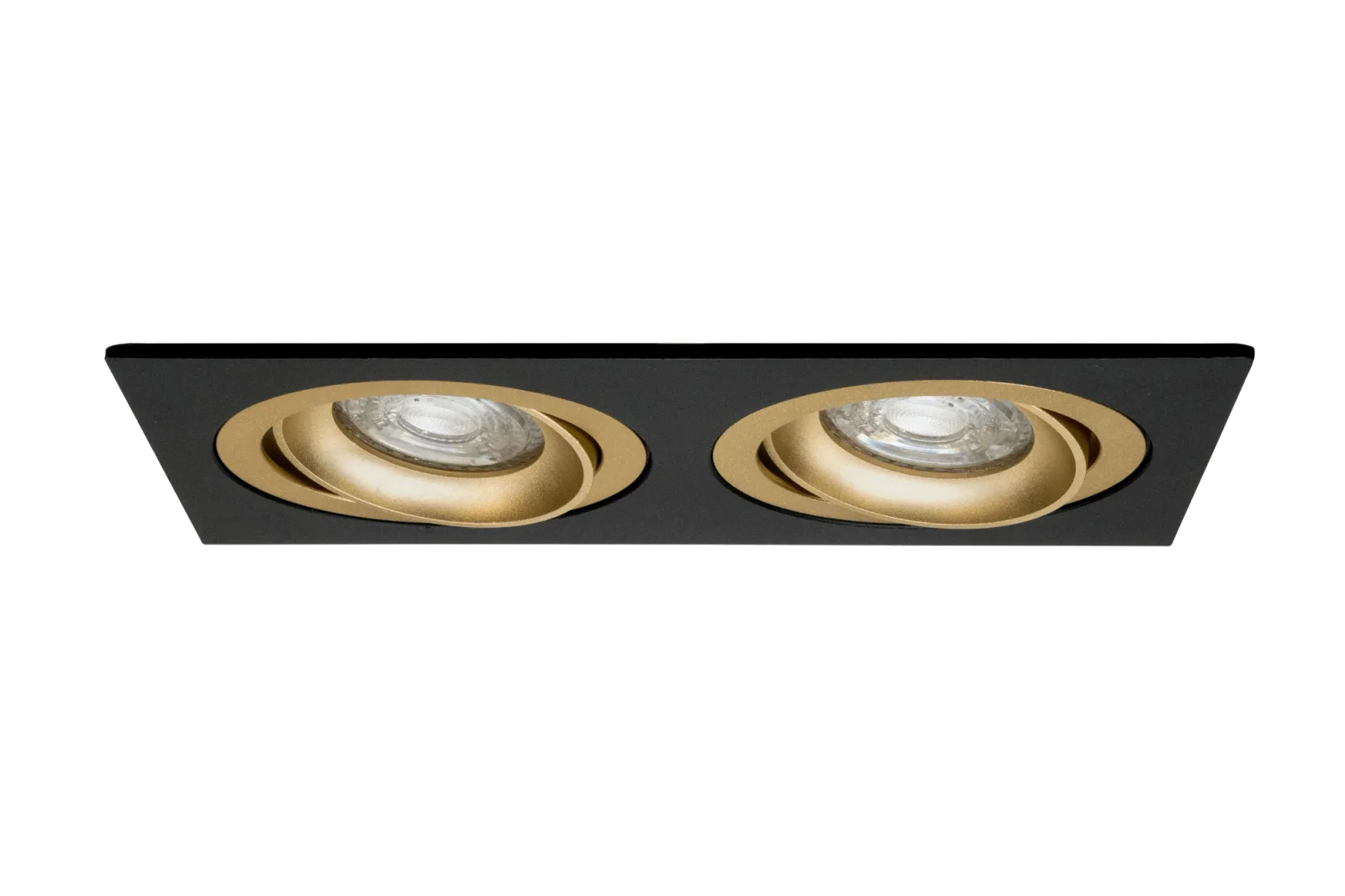 LED GU10 Inbouwspot Armatuur, Dubbel Vierkant, Kantelbaar, IP20, Mat Zwart + Gold