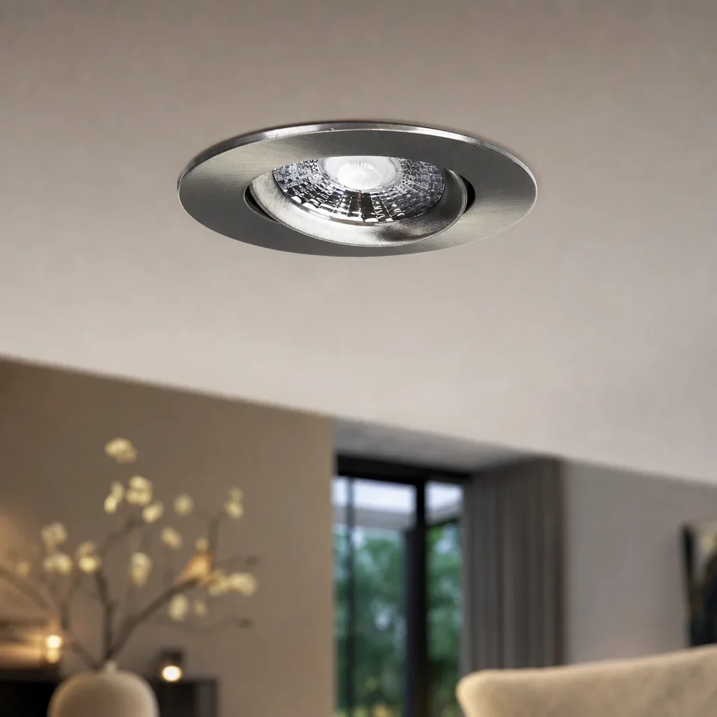 LED Inbouwspot, Rond, 6W, Dim to Warm, 1800K-3000K, IP54 front, Dimbaar, Satijn nikkel