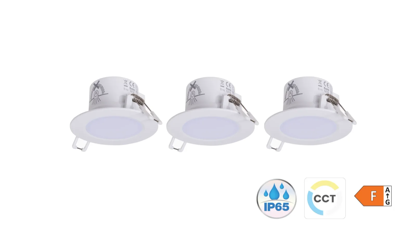 Set van 3 LED Inbouwspots, CCT, Rond, Wit, IP65