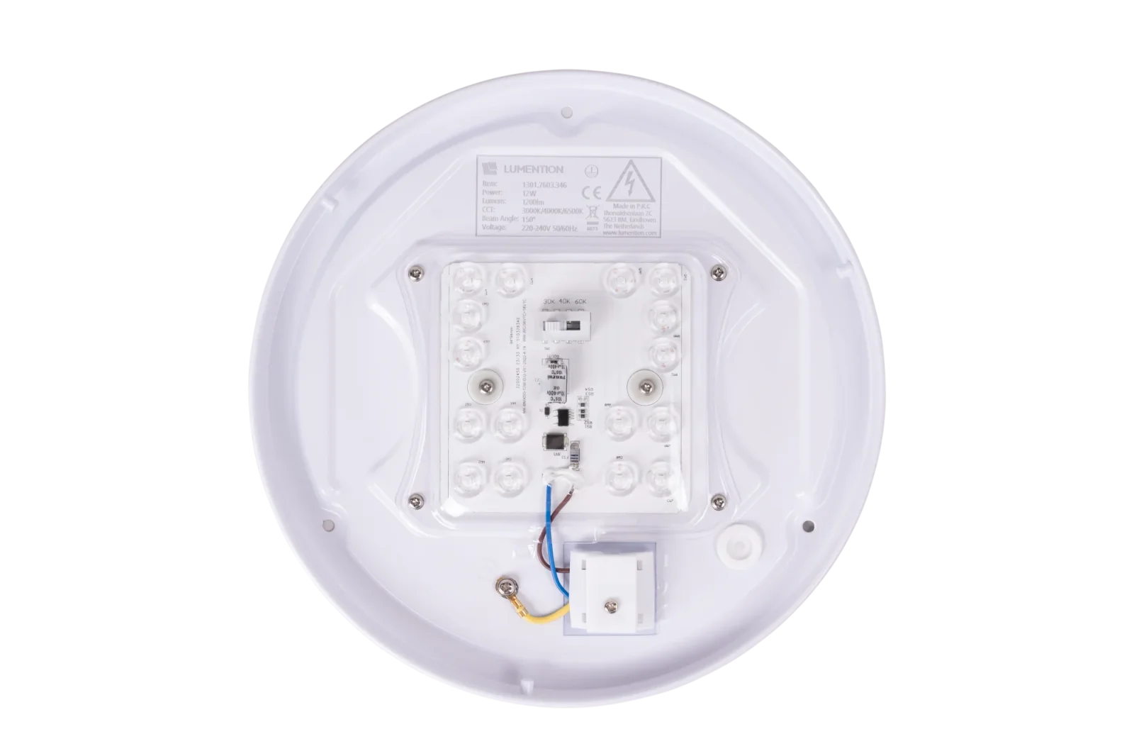 LED Wand- en Plafondarmatuur, 12W, 3000K/4000K/6000K, 1200lm, IP20, Wit