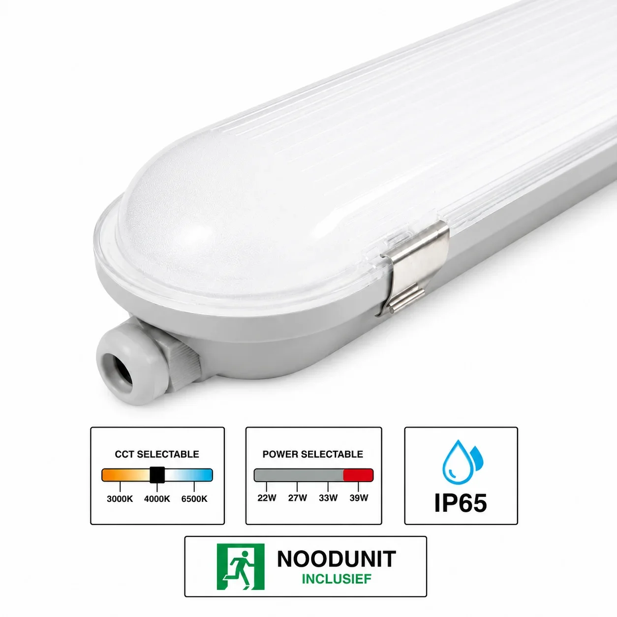 LED Waterdicht Armatuur Pro+, 120 cm, 39W, CCT, IP65, Noodunit