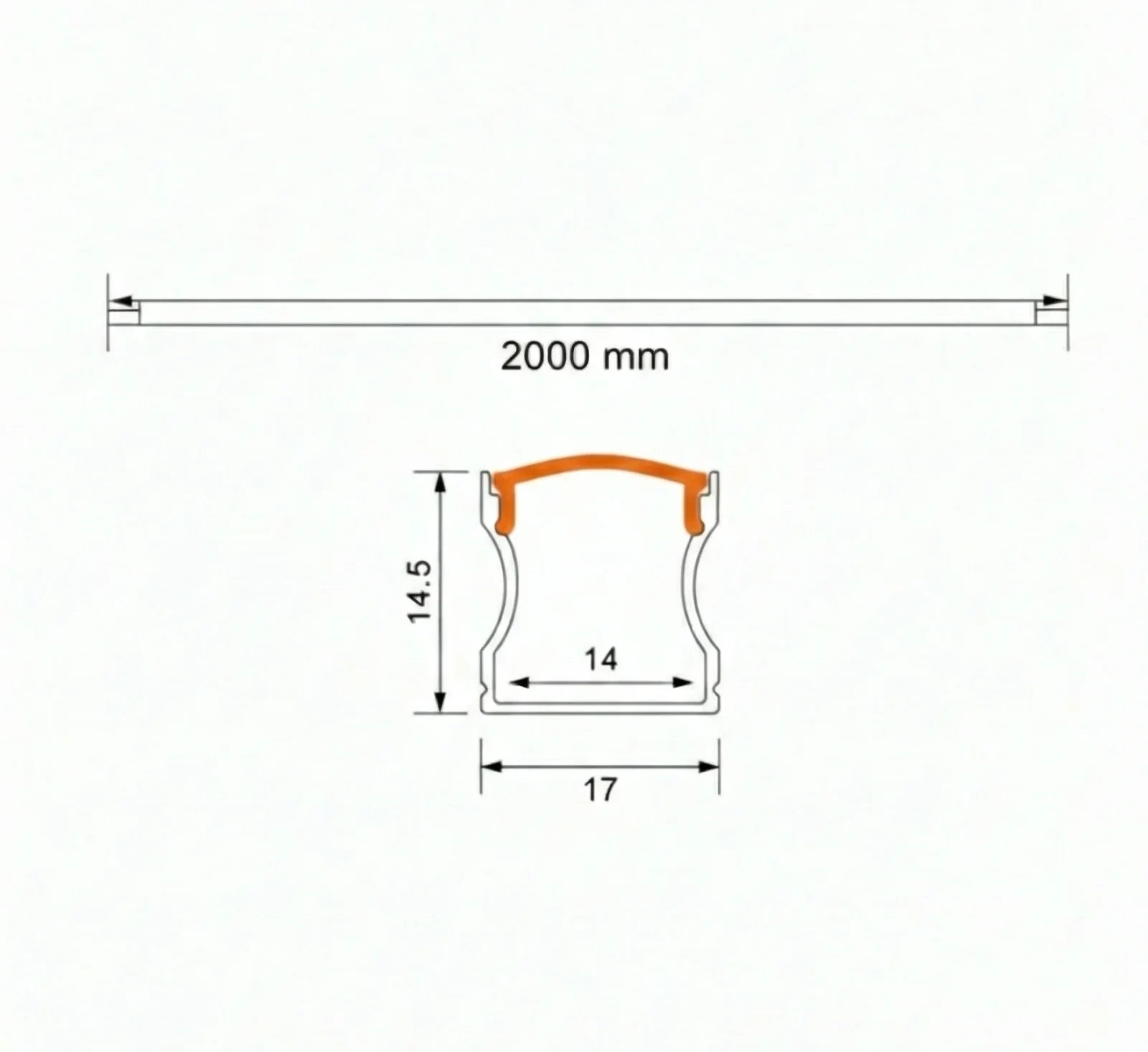 Aluminium U Profiel, 17x15mm, 2m, Zwart