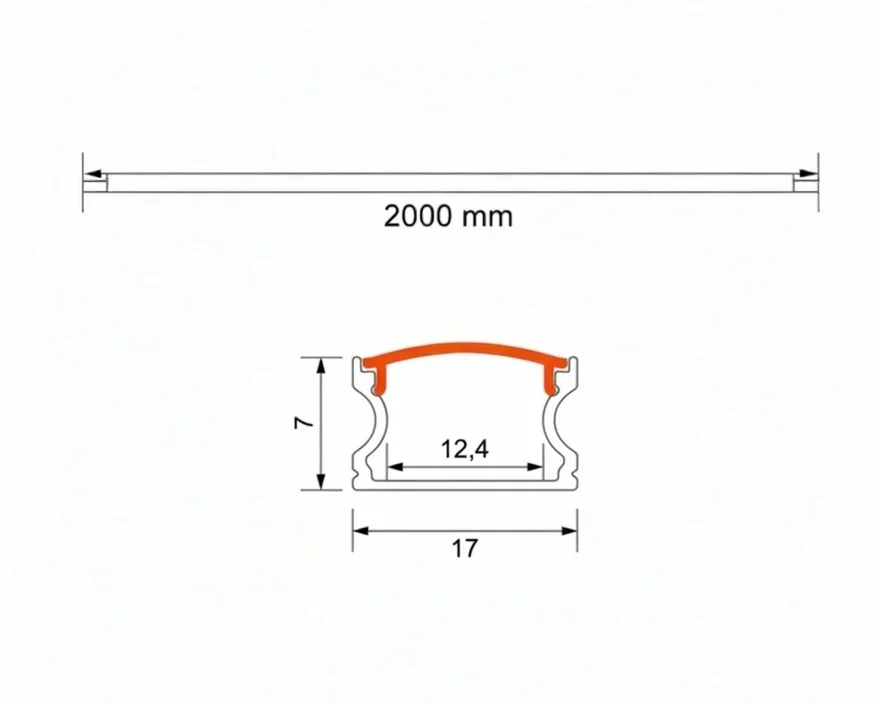 Aluminium U Profiel, 17x7mm, 2m, Zwart