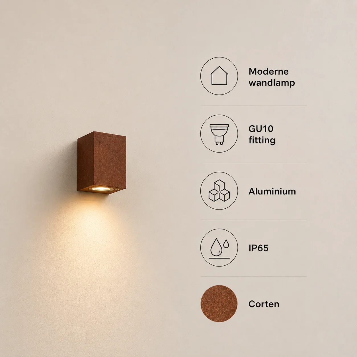 Moderne wandlamp, GU10 fitting, Aluminium, IP65, Corten