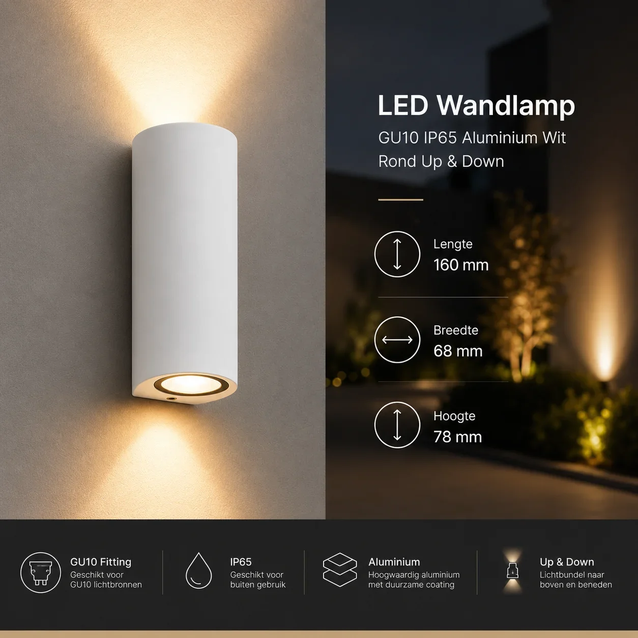 Moderne wandlamp wit, GU10 fitting, Aluminium, IP65