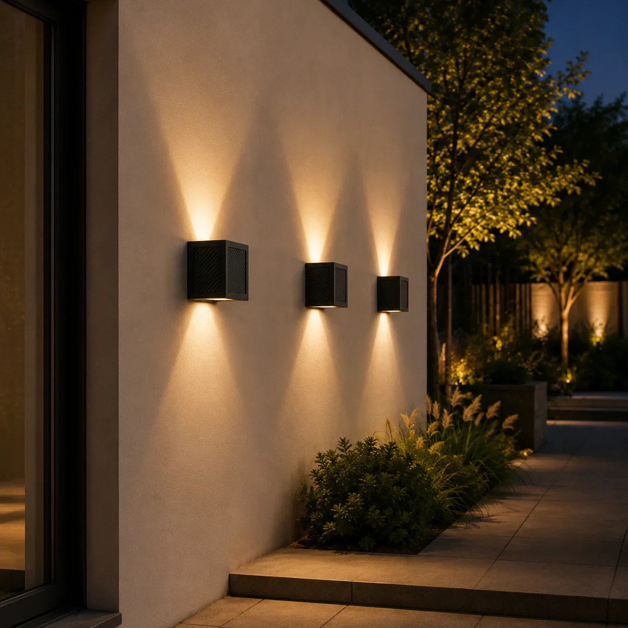 Moderne wandlamp Solar, 2x5W, CCT, Aluminium, IP65, Zwart