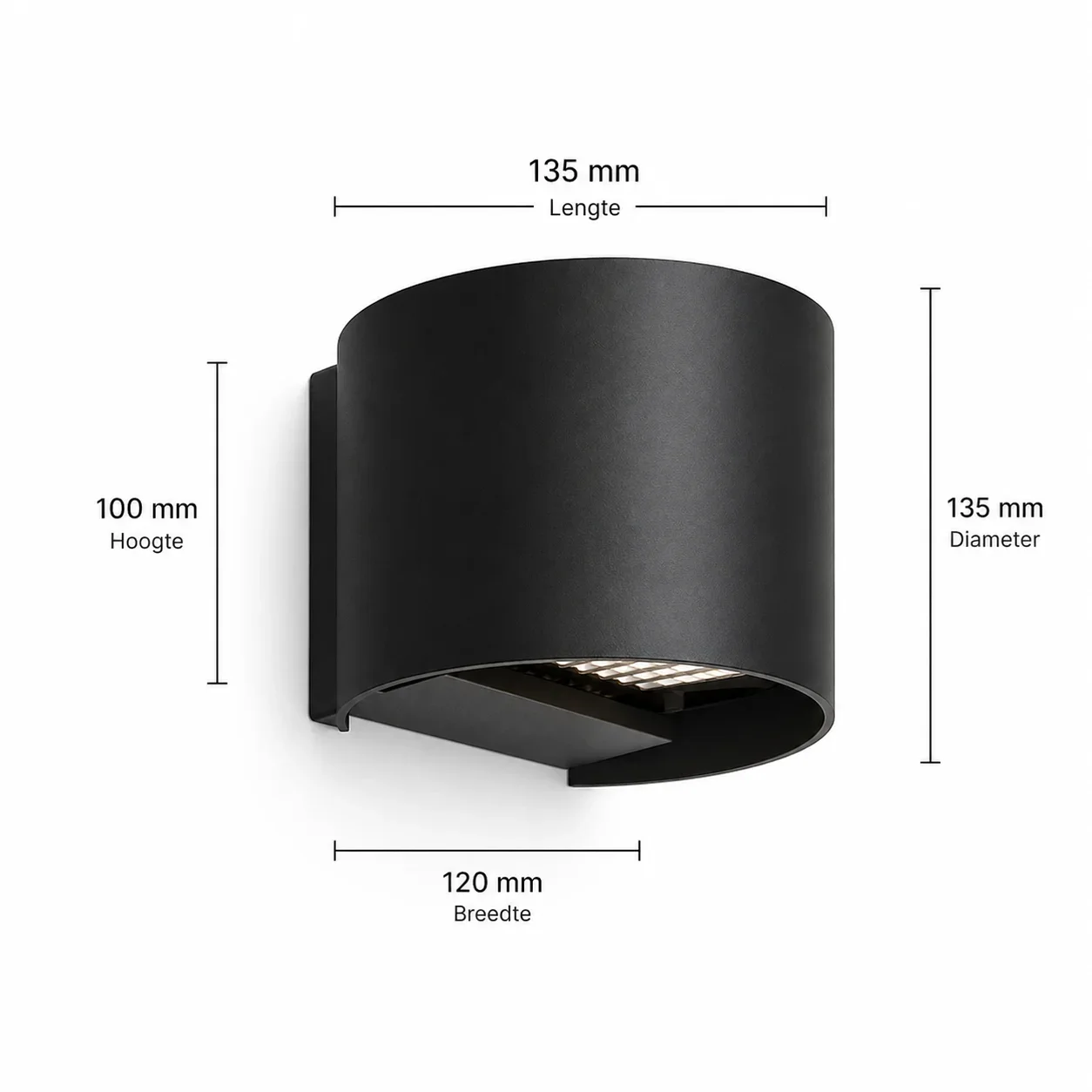 Moderne Ronde Wandlamp, Aluminium, Zwart, 135x120mm