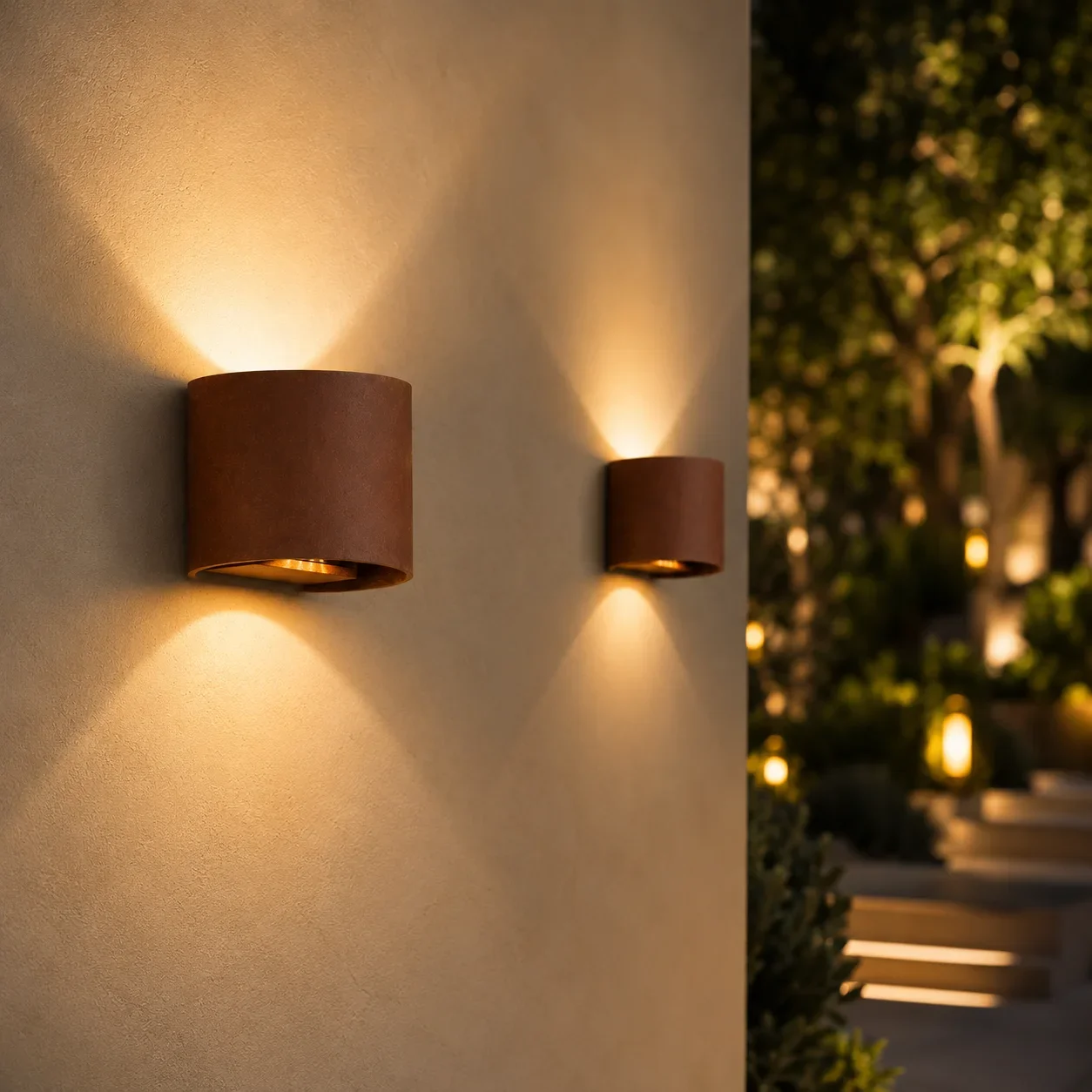Moderne Ronde Wandlamp, Aluminium, Corten, 135x120mm