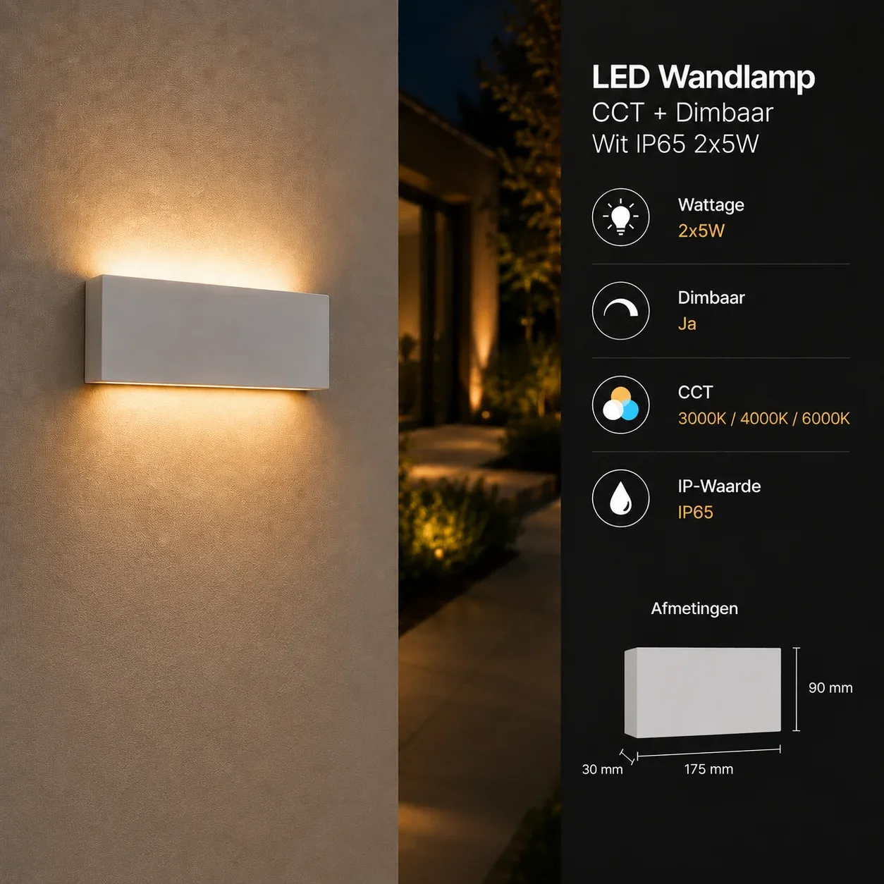 Moderne wandlamp wit, 2x5W, CCT, Aluminium, IP65