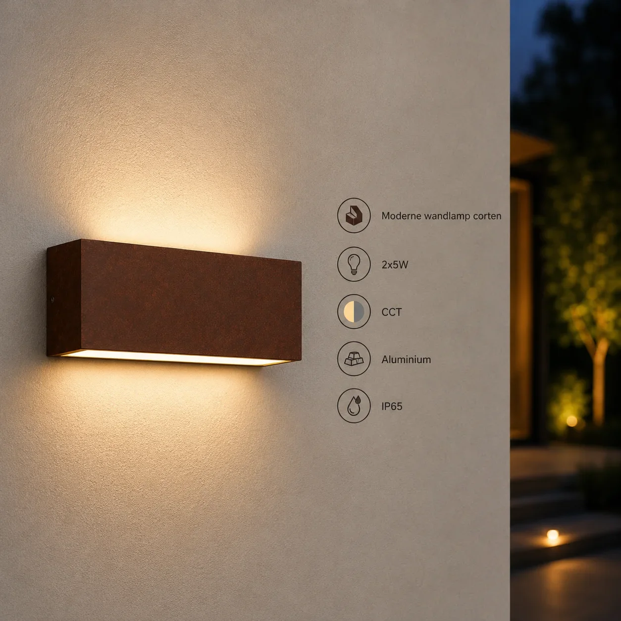 Moderne wandlamp corten, 2x5W, CCT, Aluminium, IP65