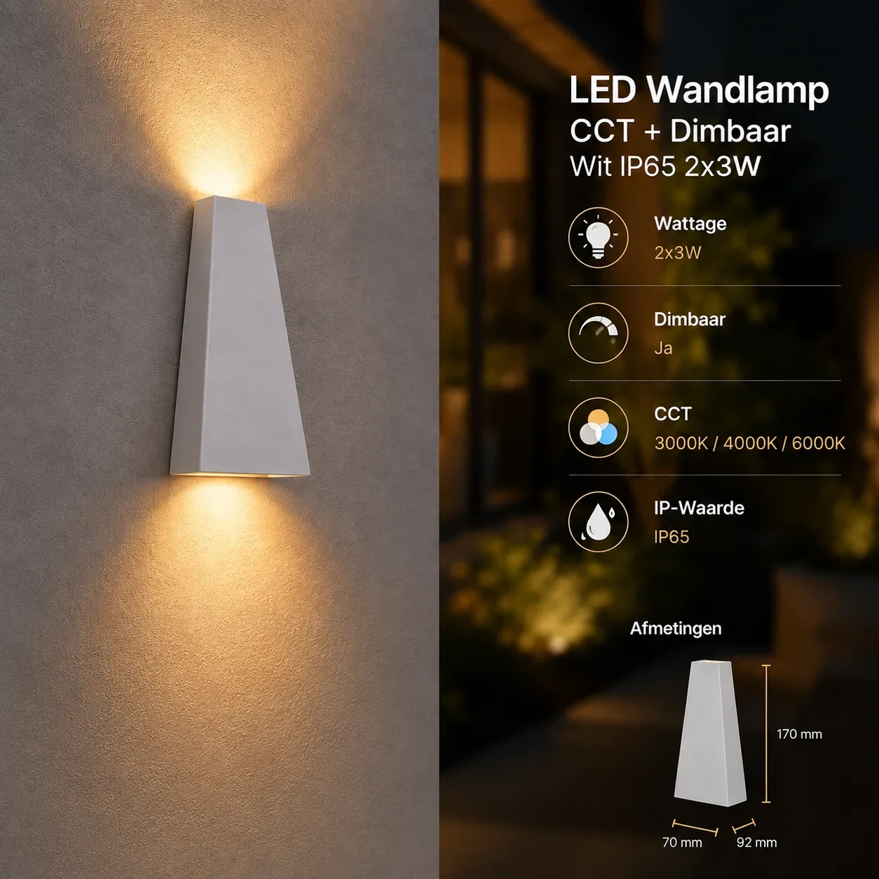 Moderne wandlamp wit, 2x3W, CCT, Aluminium, IP65