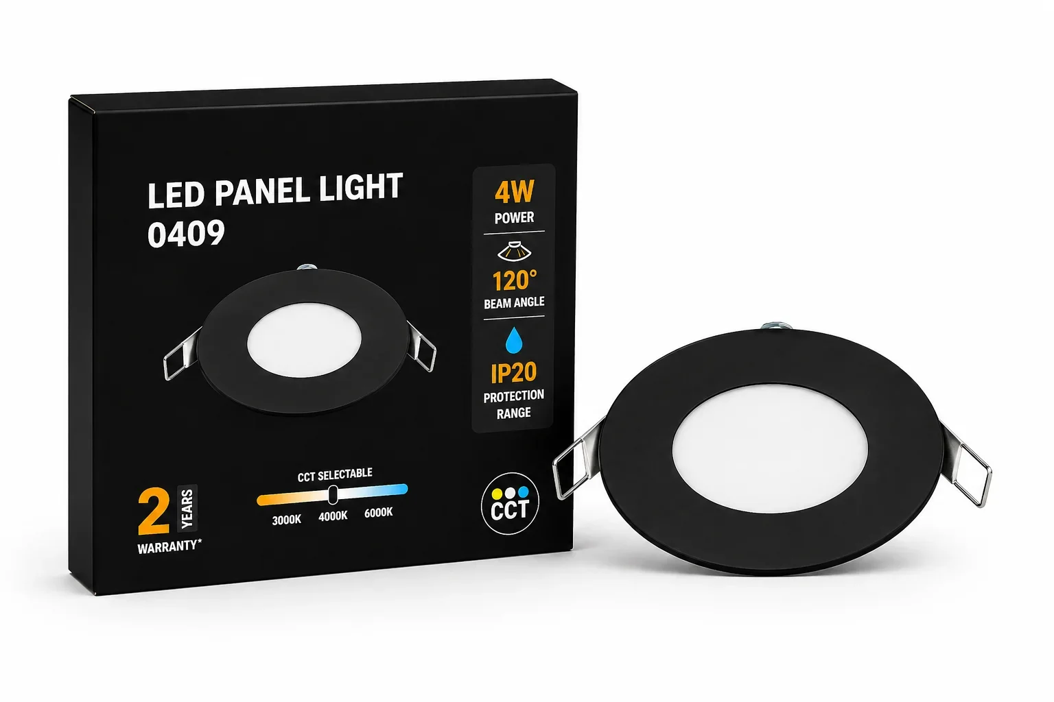 LED Slim Paneel, 4W, 3CCT, Rond, IP20, Zwart