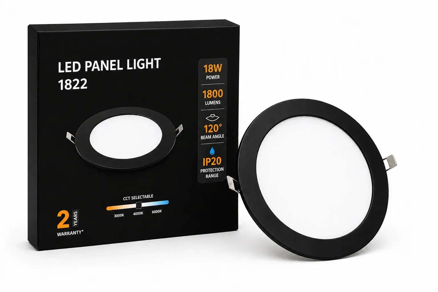 LED Slim Paneel, 18W, 3CCT, Rond, IP20, Zwart