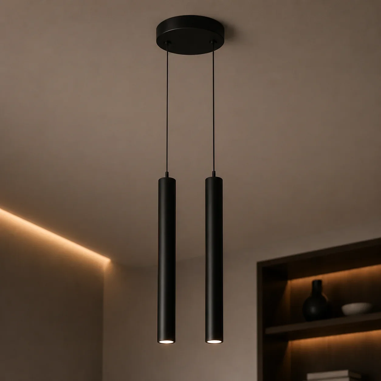 LED pendelarmatuur, 2x5W, 3CCT, dimbaar, Zwart