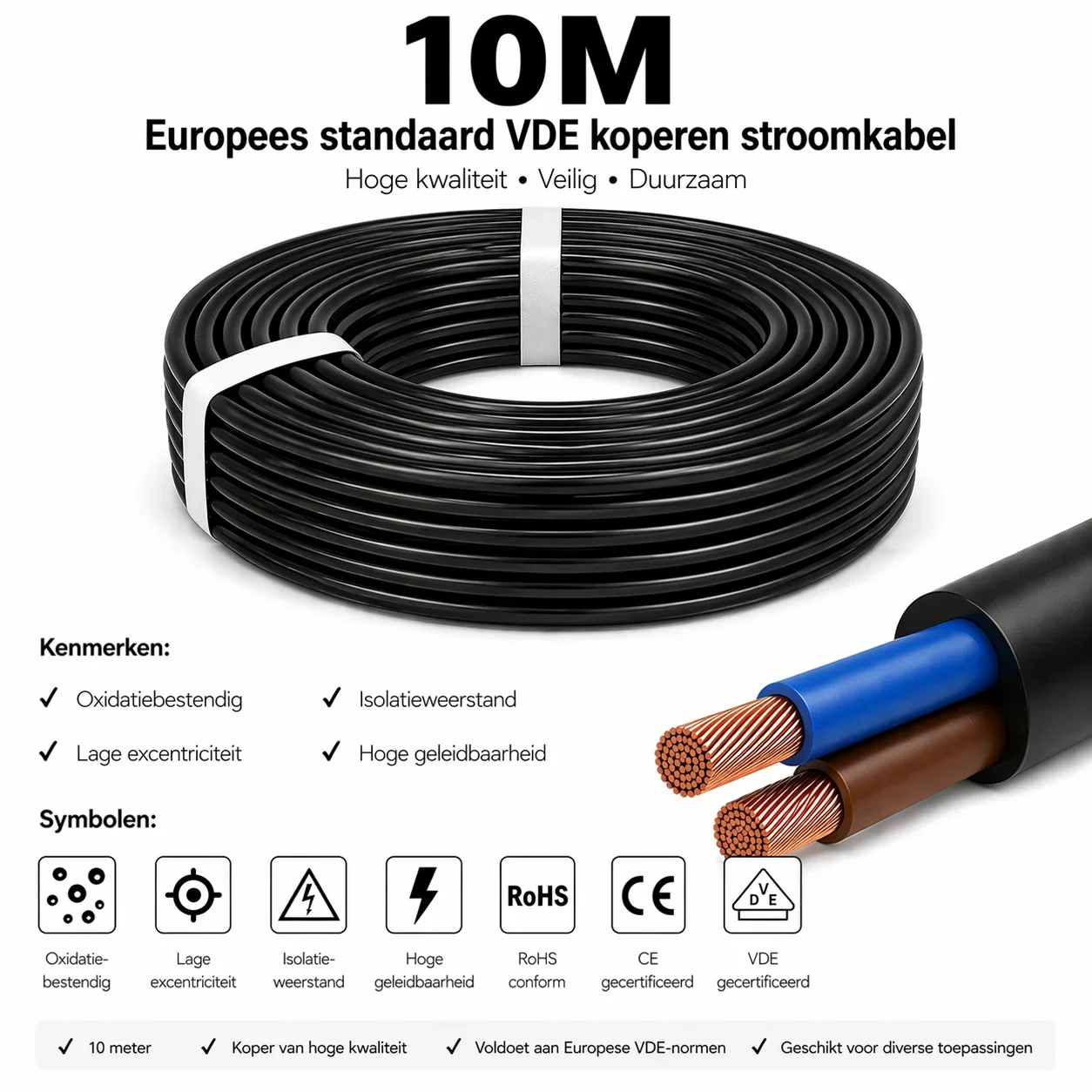 H05VV-F kabel, 2x0,75mm², 10 Meter
