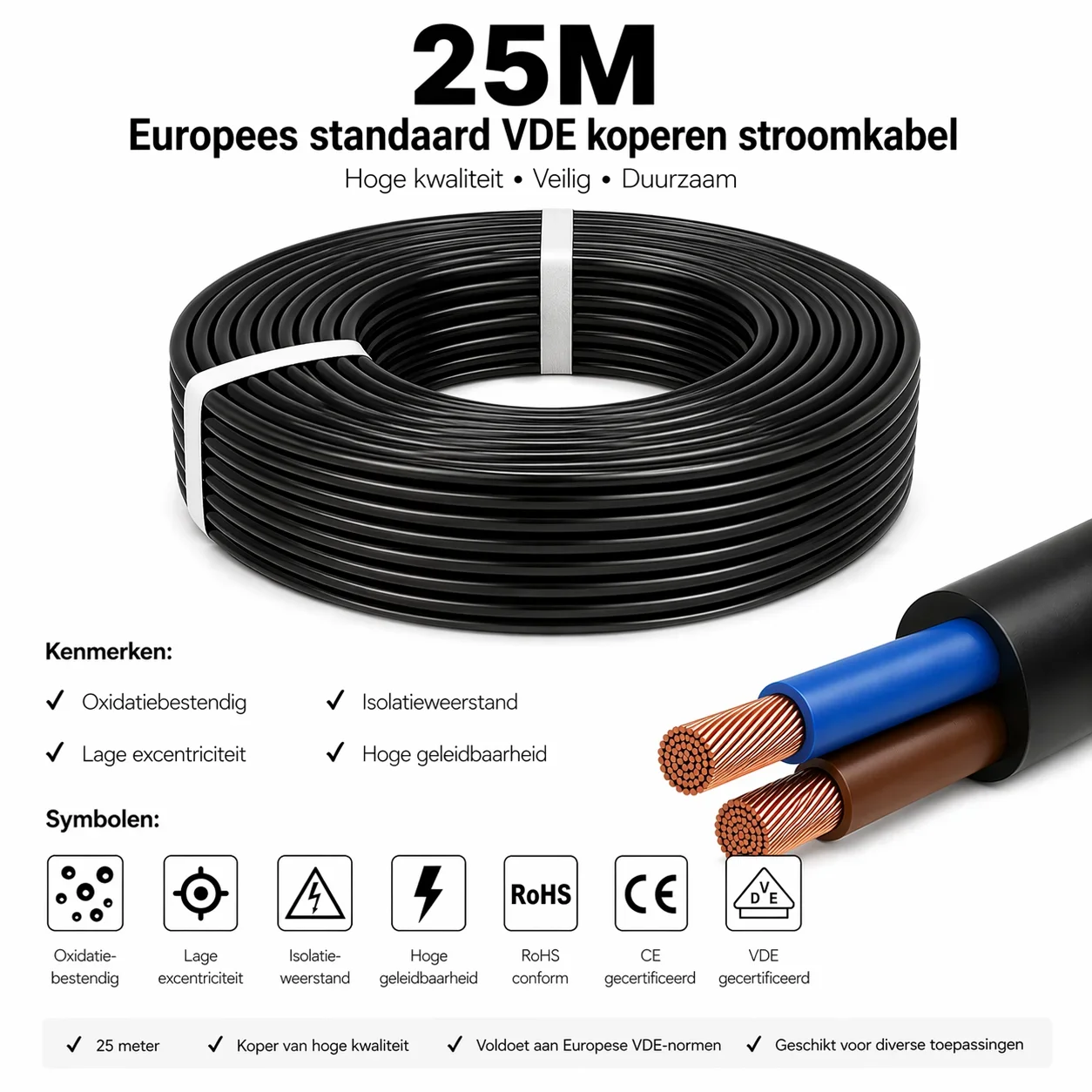 H05VV-F kabel, 2x0,75mm², 25 Meter