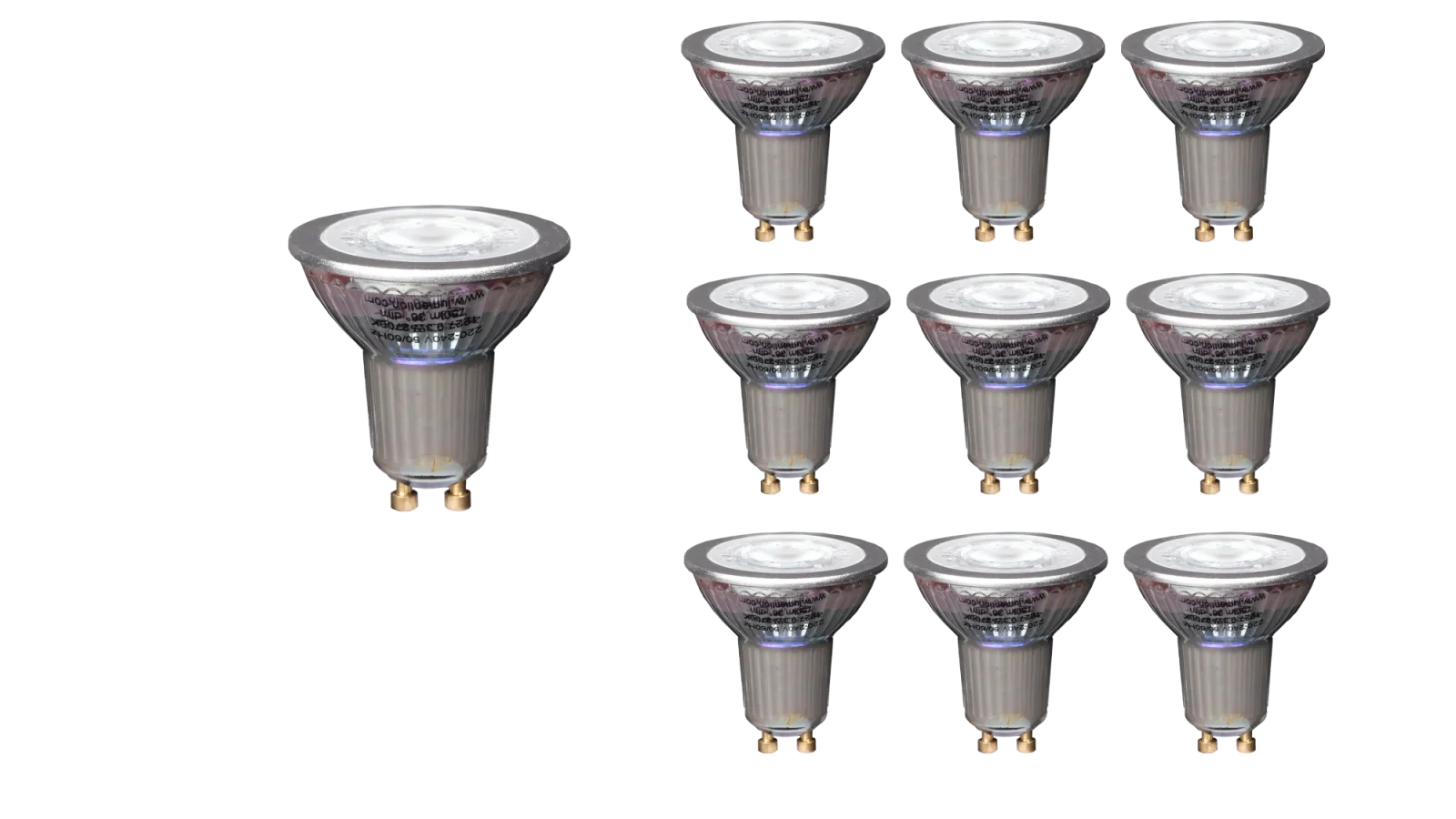 Dimbare GU10 LED Spot Set, 9W, 6500K, IP20, 10 stuks