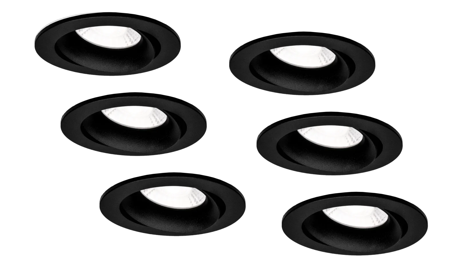LED Inbouwspot Armatuur Set, Ø85xH22 mm, Rond, Kantelbaar 30°, Mat Zwart, 6 stuks
