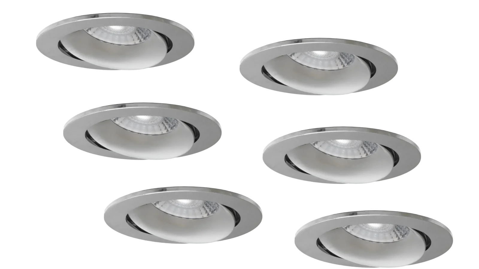 LED Inbouwspot Armatuur Set, Ø85xH22 mm, IP20, Rond, Kantelbaar 30°, Chroom, 6 stuks