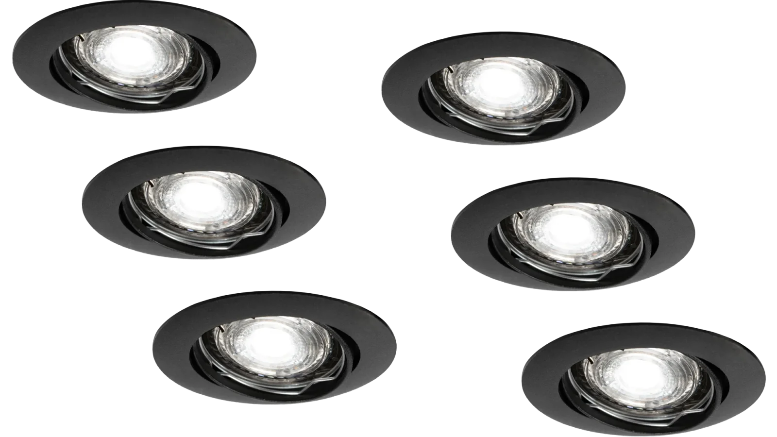 LED Inbouwspot Armatuur Set, Ø82xH22 mm, IP20, Rond, Kantelbaar 30°, Mat Zwart, 6 stuks