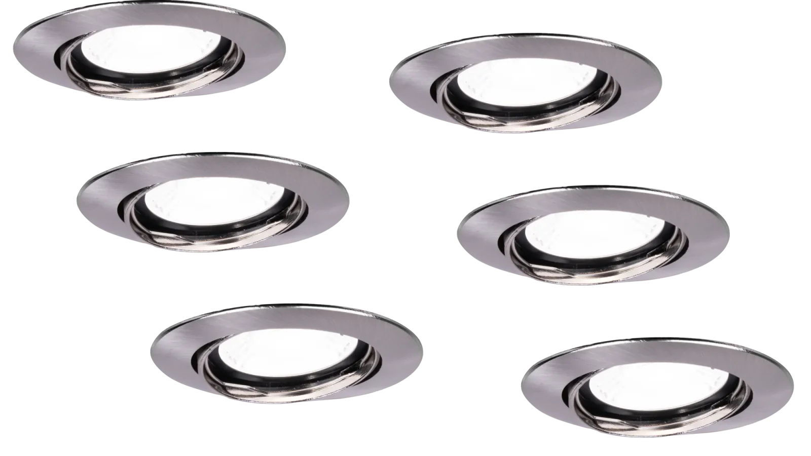 LED Inbouwspot Armatuur Set, Ø82xH22 mm, Kantelbaar 30°, Satijn Nikkel, 6 stuks