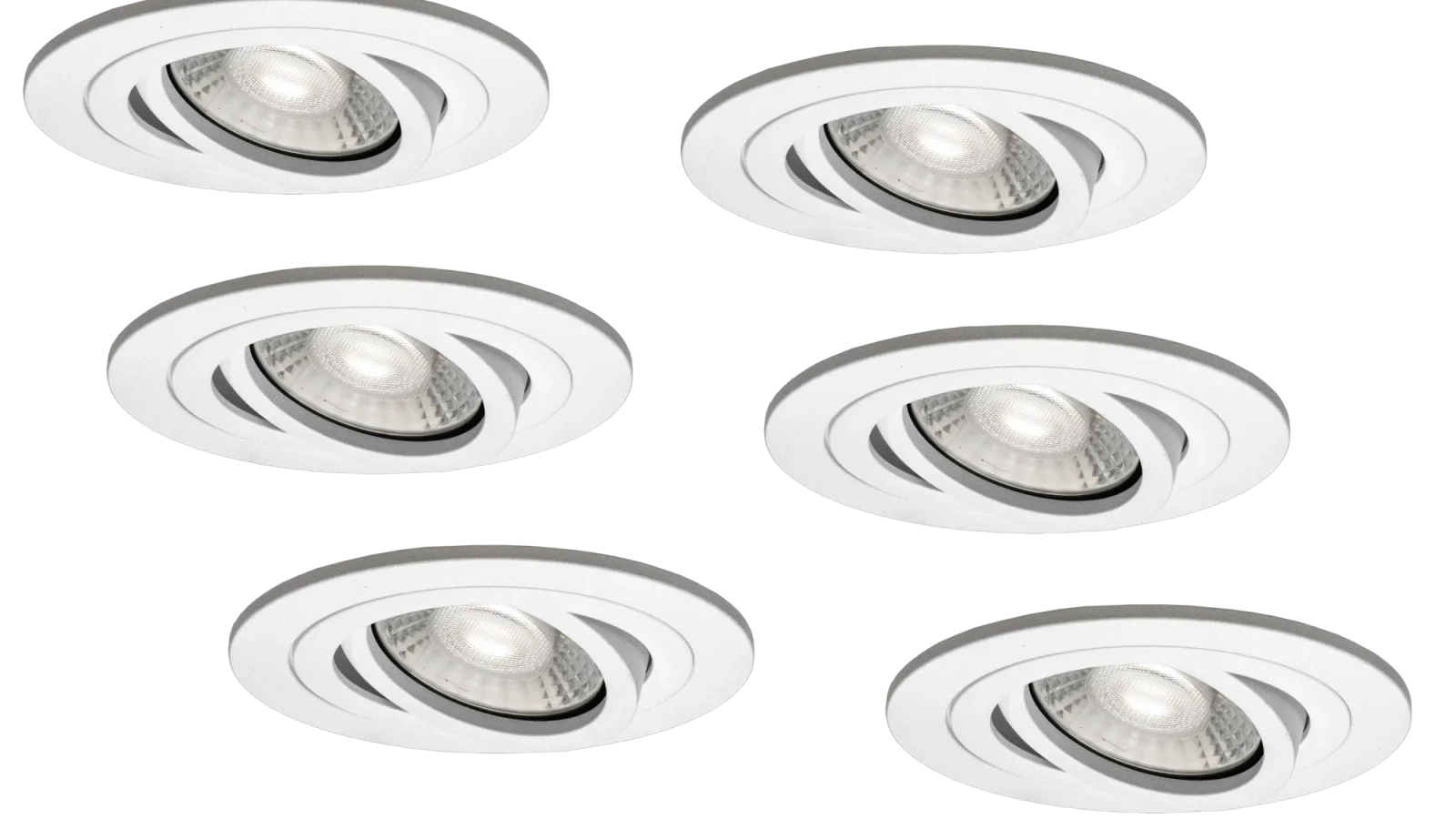 LED GU10 Inbouwspot Armatuur Set, Ø92xH23 mm, IP20, Rond, Kantelbaar 30°, Wit, 6 stuks