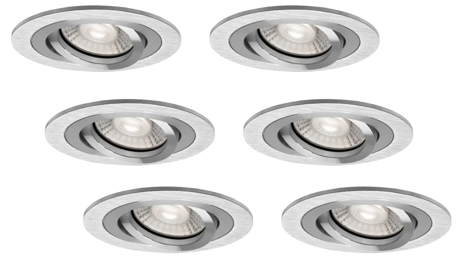 LED GU10 Inbouwspot Armatuur Set, Ø92xH25 mm, Boorgat Ø80 mm, Zilvergrijs RVS, 6 stuks
