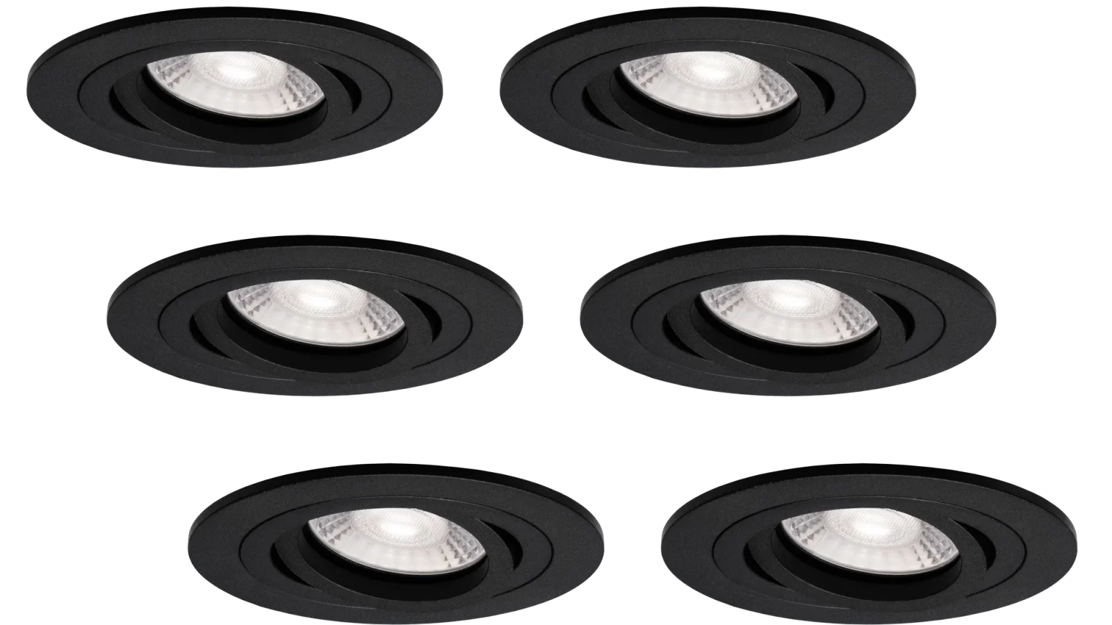 LED GU10 Inbouwspot Armatuur Set, Ø94xH22 mm, IP20, Rond, Kantelbaar 30°, Zwart, 6 stuks