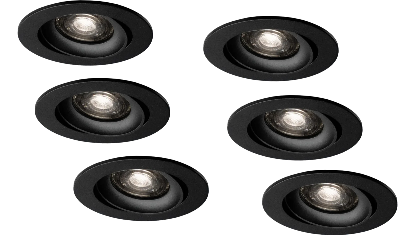 LED Inbouwspot Armatuur Set, Ø81xH24 mm, Rond, Kantelbaar, Mat Zwart, 6 stuks