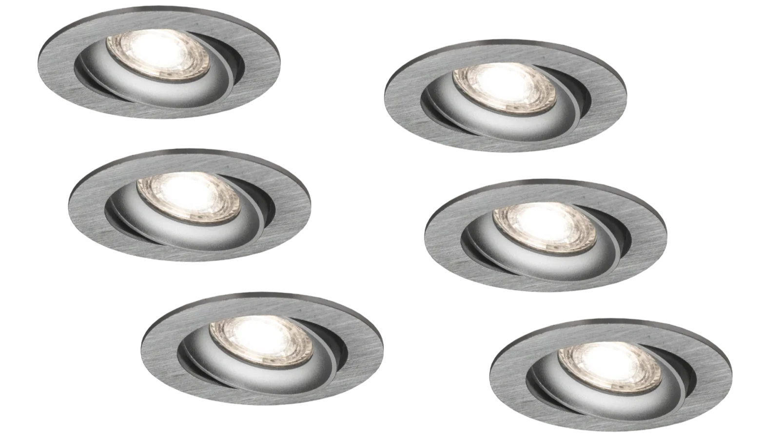 LED Inbouwspot Armatuur Set, Ø81xH24 mm, Kantelbaar, Geborsteld Aluminium, 6 stuks