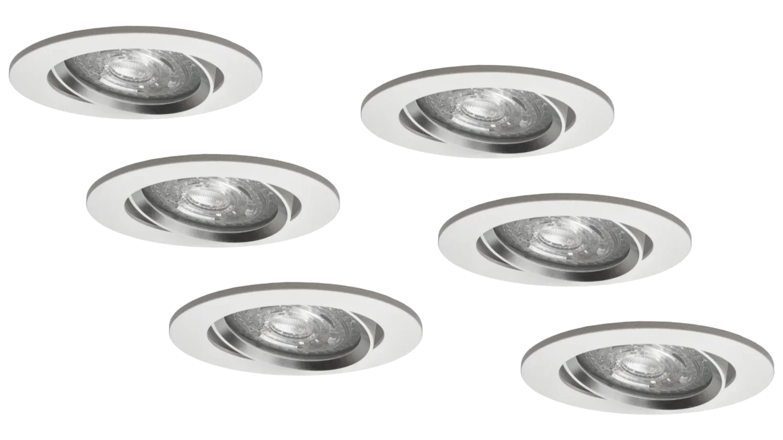 LED GU10 Inbouwspot Armatuur Set, Ø81xH24 mm, Kantelbaar, Wit en Zilver, 6 stuks