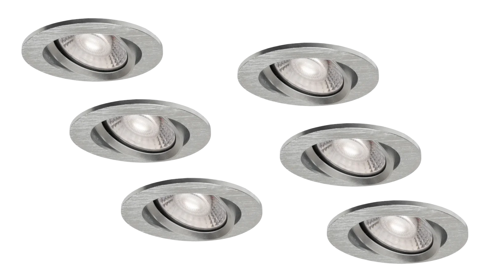 LED GU10 Inbouwspot Armatuur Set, Ø81xH24 mm, Kantelbaar, Geborsteld Aluminium, 6 stuks