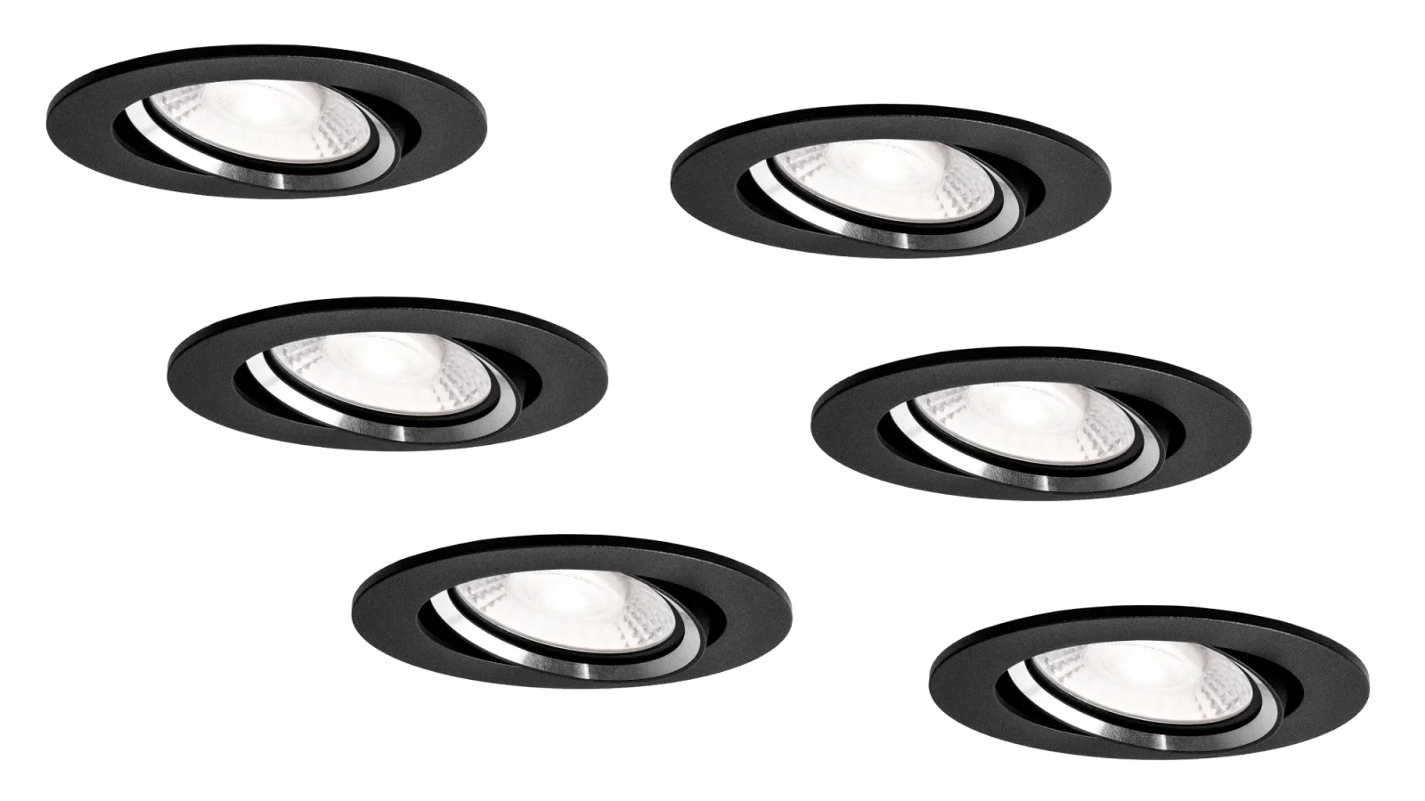 LED GU10 Inbouwspot Armatuur Set, Ø81xH24 mm, Kantelbaar, Mat Zwart en Zilver, 6 stuks