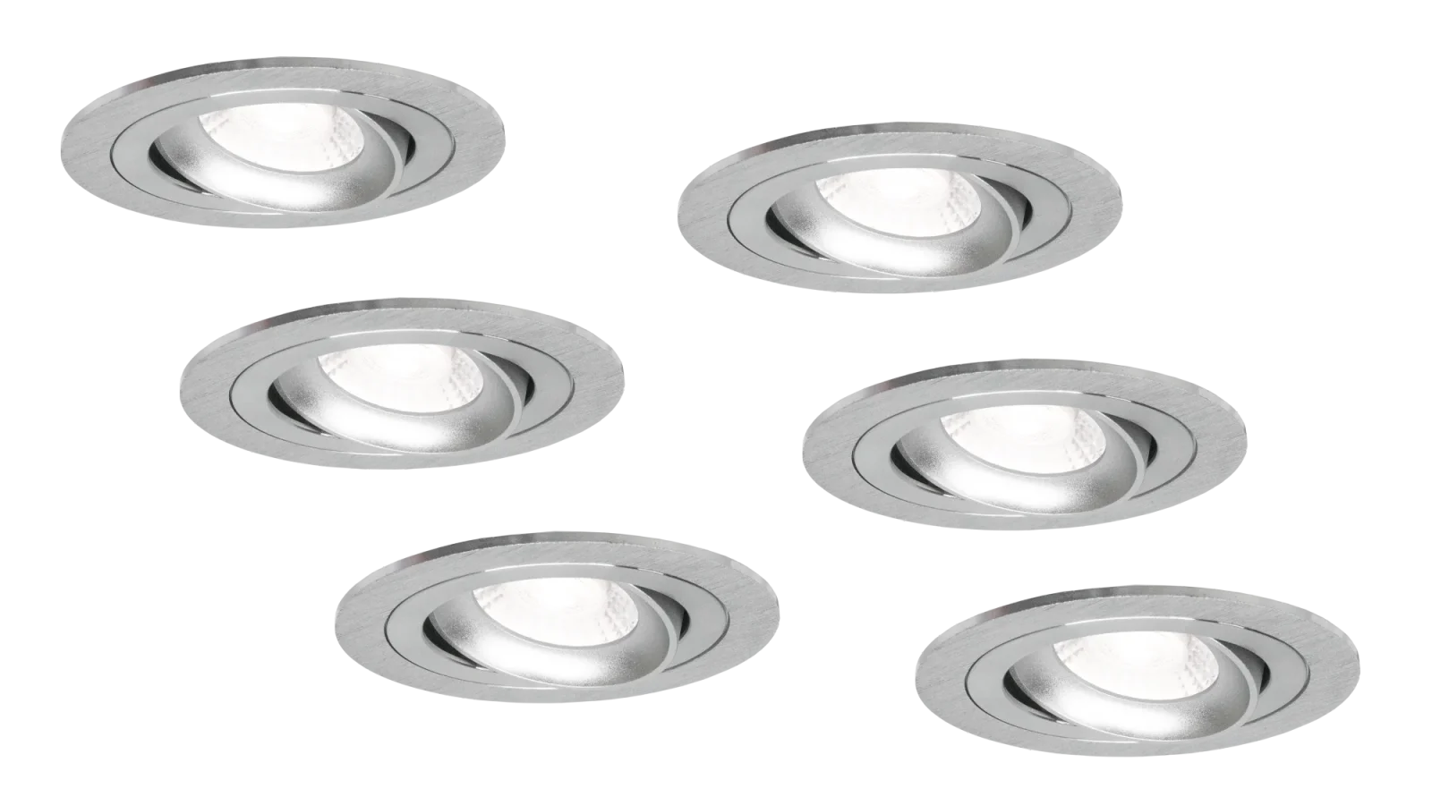 LED GU10 Inbouwspot Armatuur Set, Ø92xH23 mm, Kantelbaar, Geborsteld Aluminium en Zilver, 6 stuks
