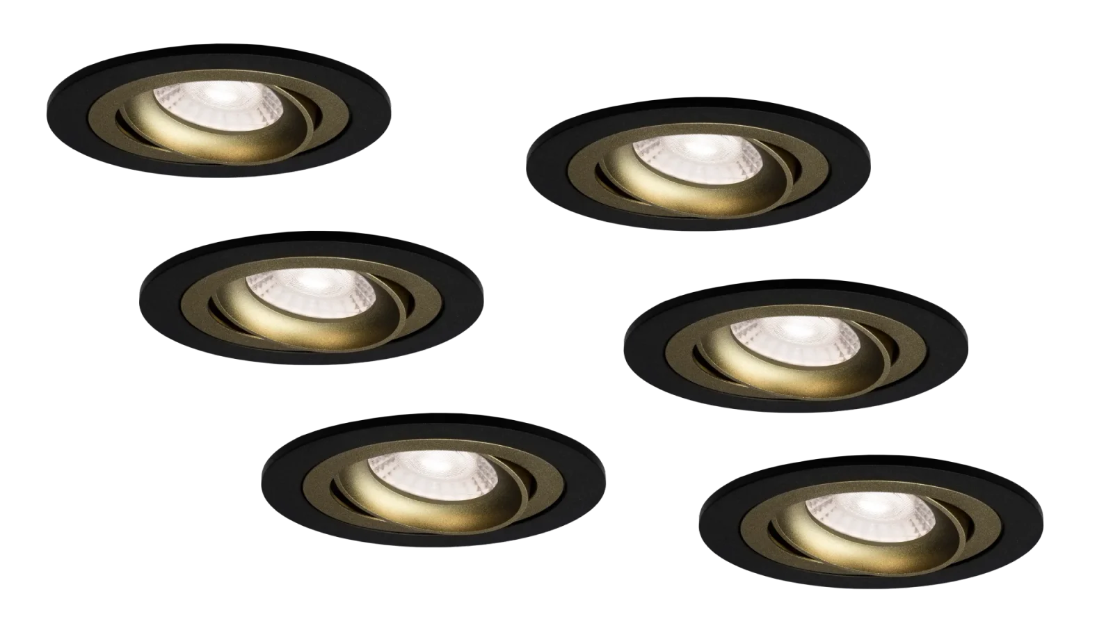 LED Inbouwspot Armatuur Set, Ø92xH23 mm, Kantelbaar, Mat Zwart en Goud, 6 stuks