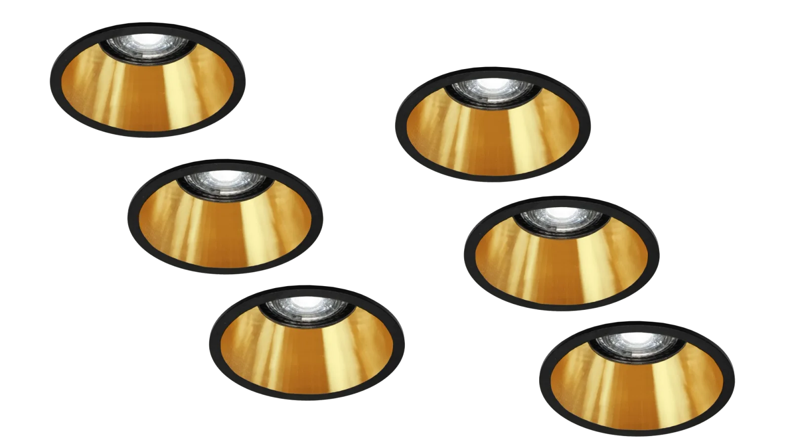 LED Inbouwspot Armatuur Set, Ø82xH53 mm, Rond, Mat Zwart en Goud, 6 stuks