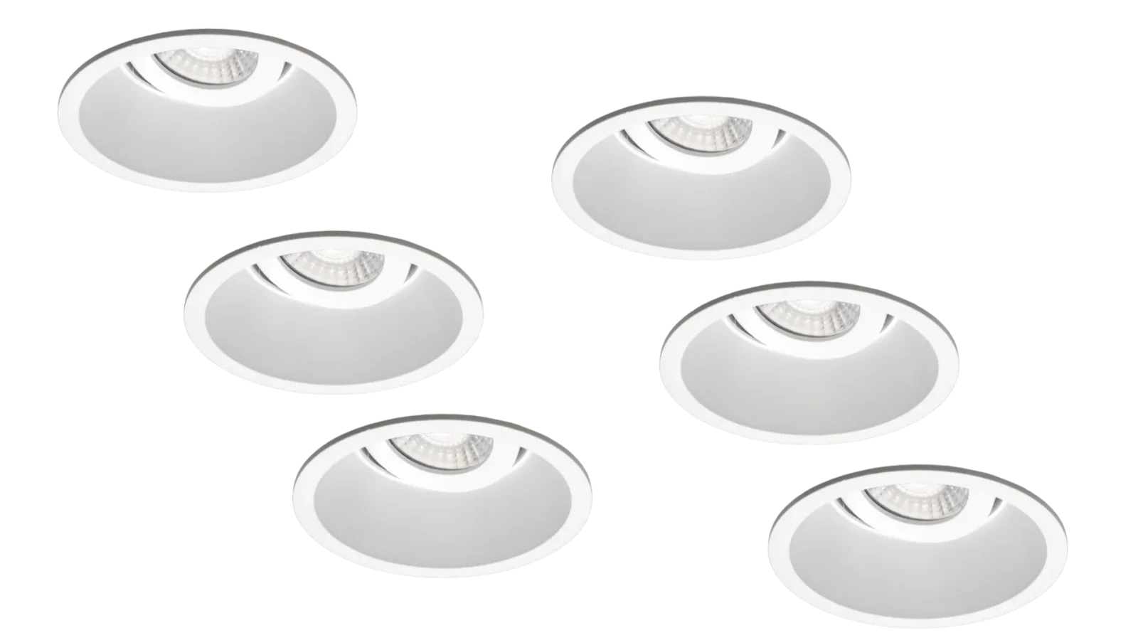 LED Inbouwspot Armatuur Set, Ø100xH52 mm, Rond, Kantelbaar 30°, Wit, 6 stuks