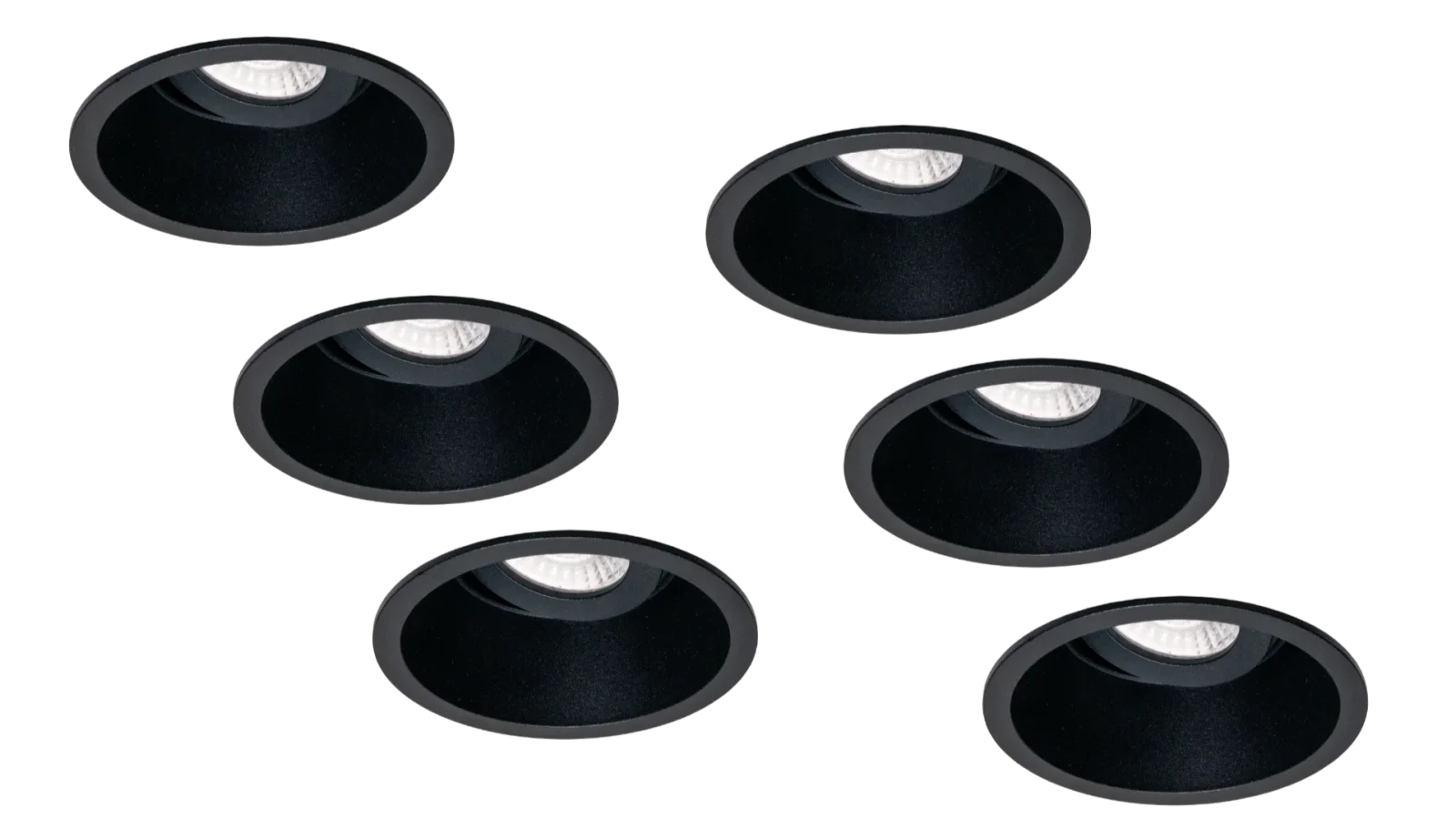 LED Inbouwspot Armatuur Set, Ø100xH52 mm, Rond, Kantelbaar 30°, Mat Zwart, 6 stuks