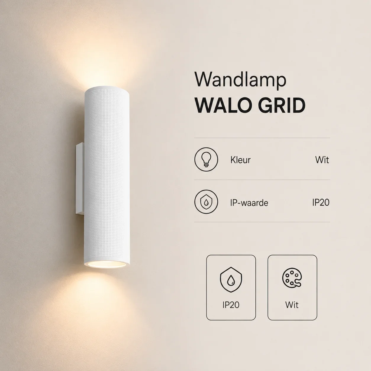 Wandlamp WALO GRID, Wit, IP20