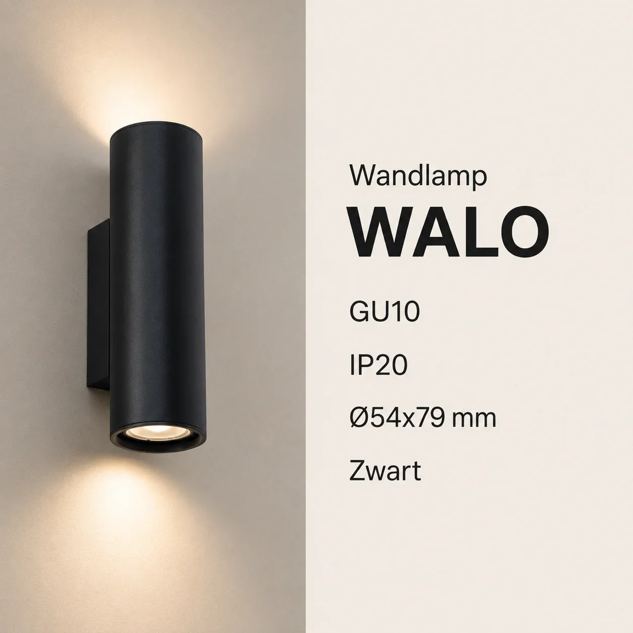 Wandlamp WALO, GU10, IP20, Ø54x79 mm, Zwart