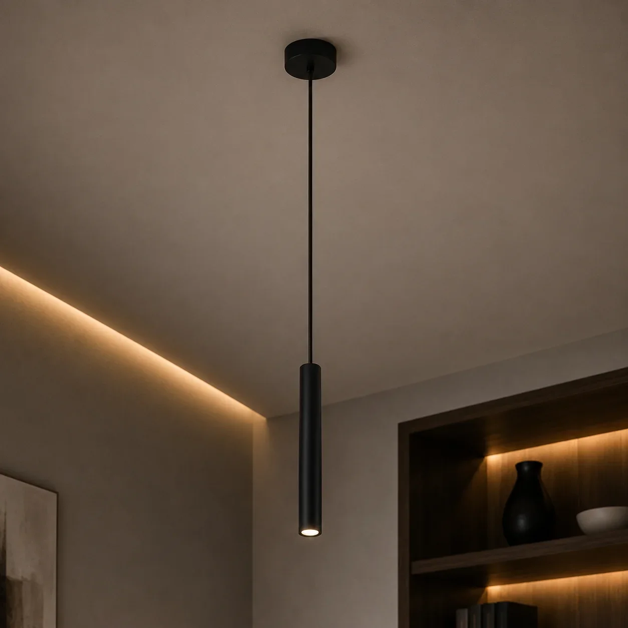 Hanglamp HOLA, Zwart, H1900 mm, Ø100 mm, IP20